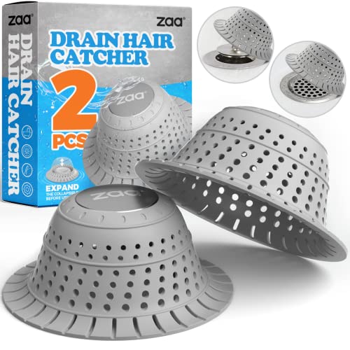 Zaa Bathtub Drain Hair Catcher, 2 Pack Silicone Collapsible Drain Protector For Pop-Up And Regular Drains Of Bathtub, Tub, Shower, Bathroom #TOP2