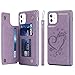 Cavor for iPhone 11 Phone Case with Card Holder,Case Wallet with Credit Card Holders for iPhone11,[Card Slots] [with Strap] PU Leather Flip Shockproof Cover for Women Men-Heart Purple