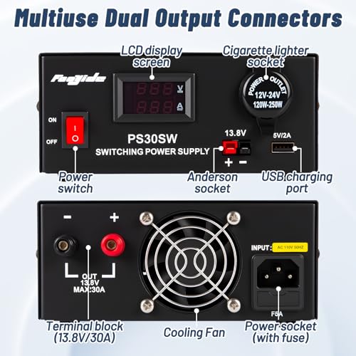 Image of DC Bench Power Supply 30A 13.8V, Universal Regulated Power Supply for Radio, USB+Anderson+Cigarette Lighter Socket Home Lab Benchtop AC-to-DC Converter for CB /HAM /Amateur Radio