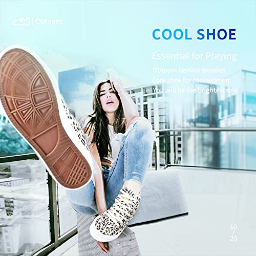 Obtaom Womens High Top Linen Shoes Play Mid Fashion Sneaker Casual Lace Up Canvas Shoes(Leopard,Us11) #TOP6