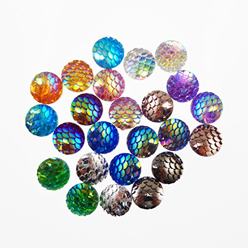 Juliewang 100Pcs Mermaid Scales Skin Cabochons Resin Mixed Shinny Color For Jewelry Making (12X12Mm) #TOP2