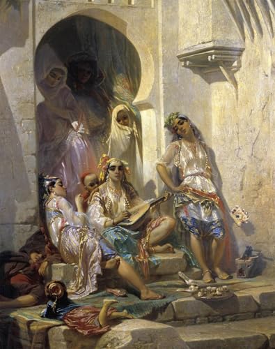 PMEFGJDPE De Célèbres Tableaux Art Mural Toile Affiche de Peinture Orientalisme Femmes d'Alger d'Eugène Giraud Tableau d'art Abstrait Pour la Décoration du Salon...