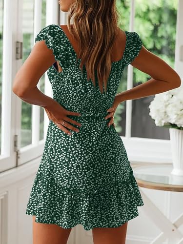 Image of YOBECHO Womens Summer Sexy Sweetheart Collar Printed Ruffle Mini Dress