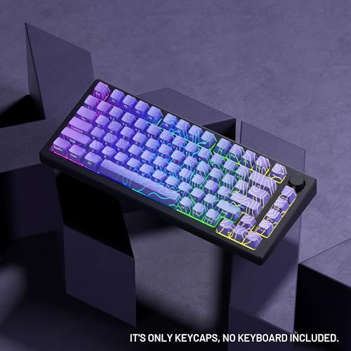 Image of HITIME XVX Shine Through Keycaps w /IMD Tech, Custom Topographic Keycaps 60 75 100 Percent, Purple Key Cap Set 118 Keys Lines Backlit, OEM Profile Side Printed for Keyboards