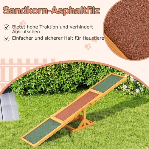 COSTWAY Hundewippe Holz, Hunde Agility Wippe, Outdoor Hundesport für Balance-Training, für kleine & große Hunde bis 60 kg, wetterfestes Spielset, 179 x 30 x 55 cm (Gelb)