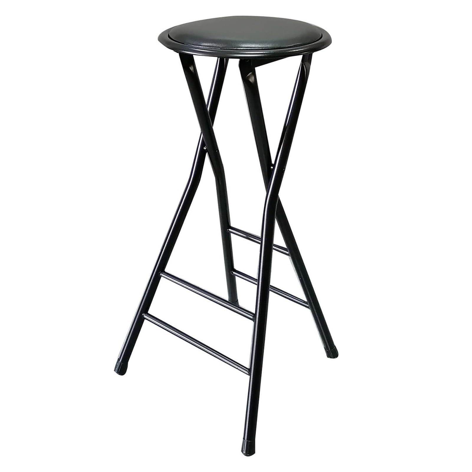 Taburete de bar plegable portátil con asiento acolchado y reposapiés para cocina, comedor y sala de recreo, taburete alto para adultos (negro, 24 pulgadas)