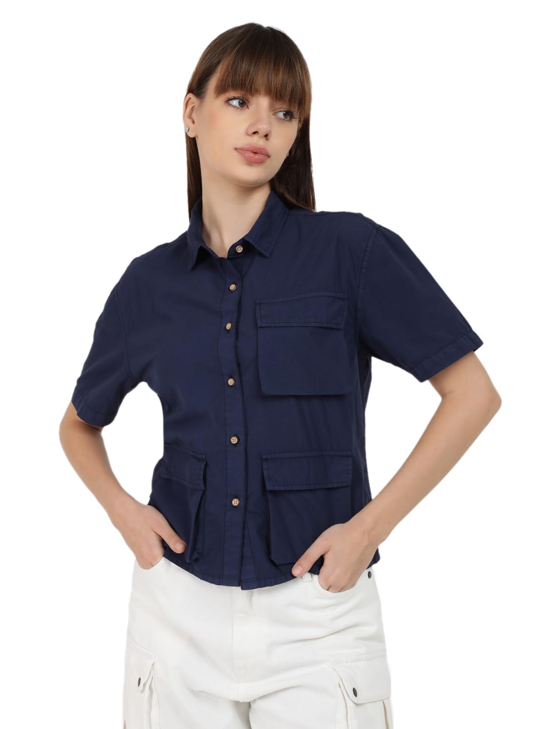 BENE KLEEDWomen 100% Cotton Over Dyed Utility Triple Baggy Pocket Shirt