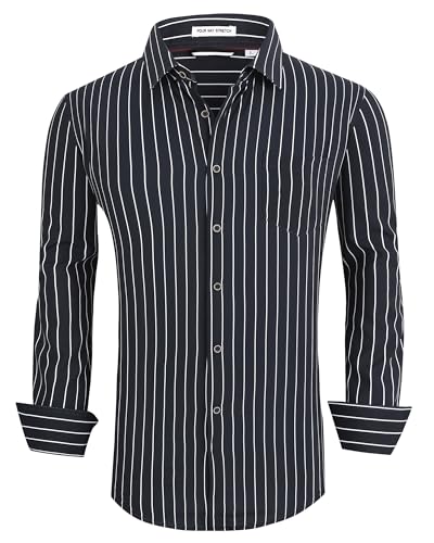 Alex Vando Mens Button Down Shirts Wrinkle Free 4-Way Stretch Print Business Casual Shirt