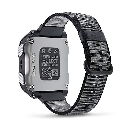 DuiGong Woven Nylon Strap Compatible for Garmin Forerunner 920XT Replacement Band with Buckle-Black, Small