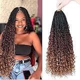 LMZIM Goddess Box Braids Crochet Hair 1b/33/30-18 Inch Pre Looped Boho Crochet Braids with Curly Ends,8 Packs Boho Box Braids Synthetic Hair Extensions,Bohomian Box Braid Crochet Hair for Black Women