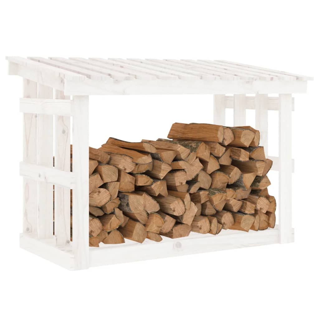 Festnight Portalegna, Portalegna Da Esterno, Porta Legna Per Interni, Legnaia Da Esterno, Portalegna Da Interno, Bianco 108x64,5x78 Cm In Legno Massello Di Pino - 4