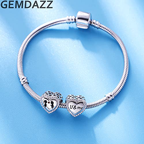 U And Me Lover Heart Charms With Cz, Fits Pandora Valentines Day Bracelet, 925 Sterling Silver Boy And Girl I Love You Beads, Gift For Girlfriend/Boyfriend/Couple/Bride/Wife #TOP1
