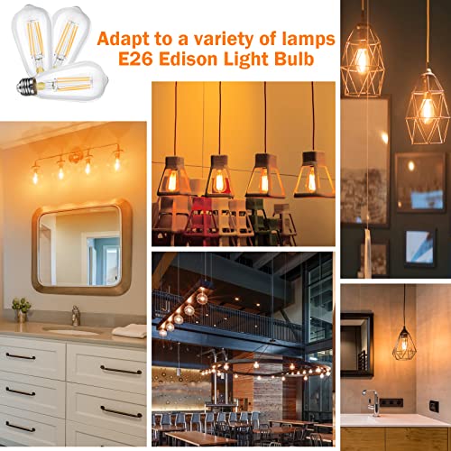 Phydge Vintage Led Edison Bulbs 6W, Equivalent 60W Incandescent, Vintage St58 Led Filament Bulbs With 800Lm,2700K Soft Warm Light，E26 Base,Non-Dimmable, Clear Glass For Home, Office, Restaurant,6 Pack #TOP6