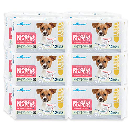 Paw Inspired Disposable Dog Diapers | Female Dog Diapers Ultra Protection | Diapers for Dogs in Heat, Excitable Urination, or Incontinence (144 Count, Small)