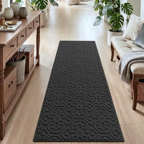 DEXI Hallway Runner Rug Non Slip, 2x6 Washable Runners Carpet, Dark Grey