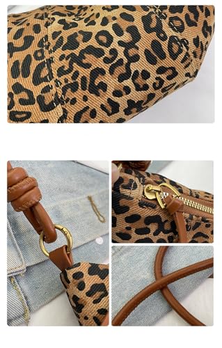 Image of Leopard Print Crescent Bag for Women Cheetah Print Hobo Crescent Crossbody Bag Casual Vintage Sling Half Moon Bag