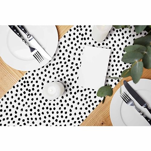 Hosnye HE-TABLE-B069 Runner Polka Dots,Brush Strokes Dots,Cotton Linen Table Runner Decoration thumb #2