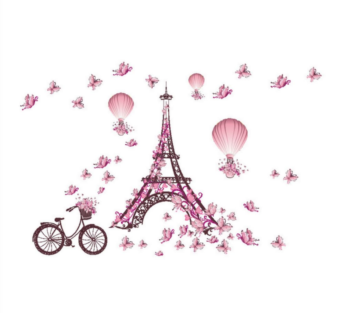 Anso Pink Paris Eiffel Tower Decal Romantic Beautiful View Of France Wall Sticker Home Decor