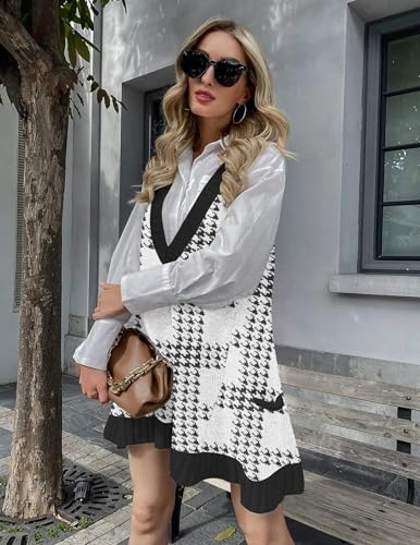 Image of Zeagoo Womens Sweater Vest Dress Pattern Knitted Pullovers Sweaters V Neck Tank Sweater Dress with Pockets