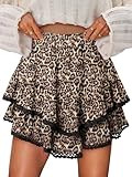 onlypuff Flowy Shorts for Women Ruffle Skorts Cute Mini Skirts Country Concert Outfits Coastal Cowgirl Coachella Outfits Tennis Skort Leopard L