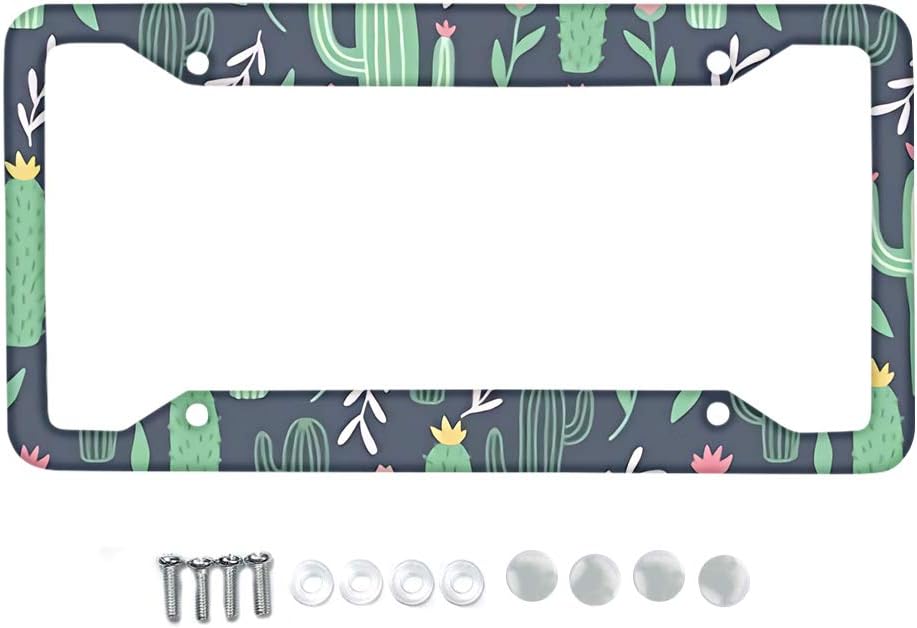 JoyLamoria Cactus Pattern License Plate Frame Metal License Plate Cover US and Canada Universal Size Vehicles 4 Holes and Screws
