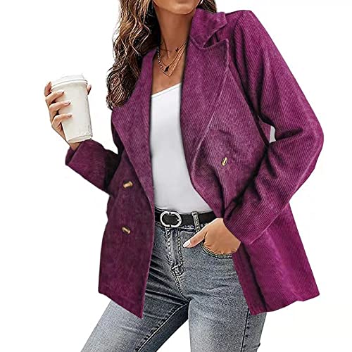 Blazers for Women Business Casual Lapel Single-Breasted Corduroy Jacket Long Sleeve Work Suit Jacket Winter Coats