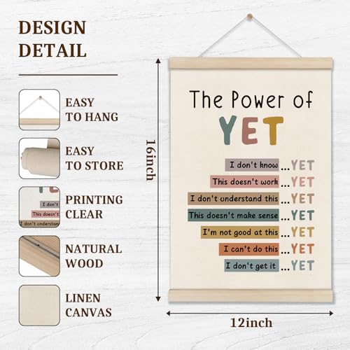 Image of DOI-LANEE The Power of Yet Poster - Motivational Inspirational Wall Decor, Mental Health Therapy Office Decor, Growth Mindset Wall Art for Homeschool Classroom Counselor, 16x12 Inch