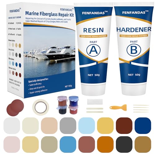 FENFANDAS Fiberglass Boat Repair Kit Marine Fiberglass Repair Kit for Boats Gel Coat Repair Kit for Boats Epoxy Filler for Boats Fiberglass Repair Kit Fix Holes Chips Pits Cracks (Color Match)