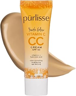 purlisse Youth Glow Vitamin C CC Cream SPF 50: Cruelty-Free & Clean, Paraben & Sulfate-Free, Full Coverage, Hydrates with Hyaluronic Acid | Medium 1.4oz