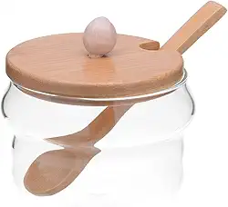 Mimo Style Açucareiro de Vidro Borossilicato Com Tampa e Colher de Bambu. Perfeitas Para Armazenar Condimentos. Ecológico. Para Cozinha ou Despensa