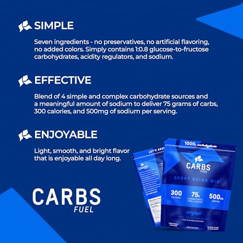 Carbs Fuel Original 1,000g Sport Drink Powder - 75g Carbs, 300 Calories, 500mg Sodium Per Serving | No Preservatives, High Carb Hydration Powder Mix | Light & Refreshing Flavor