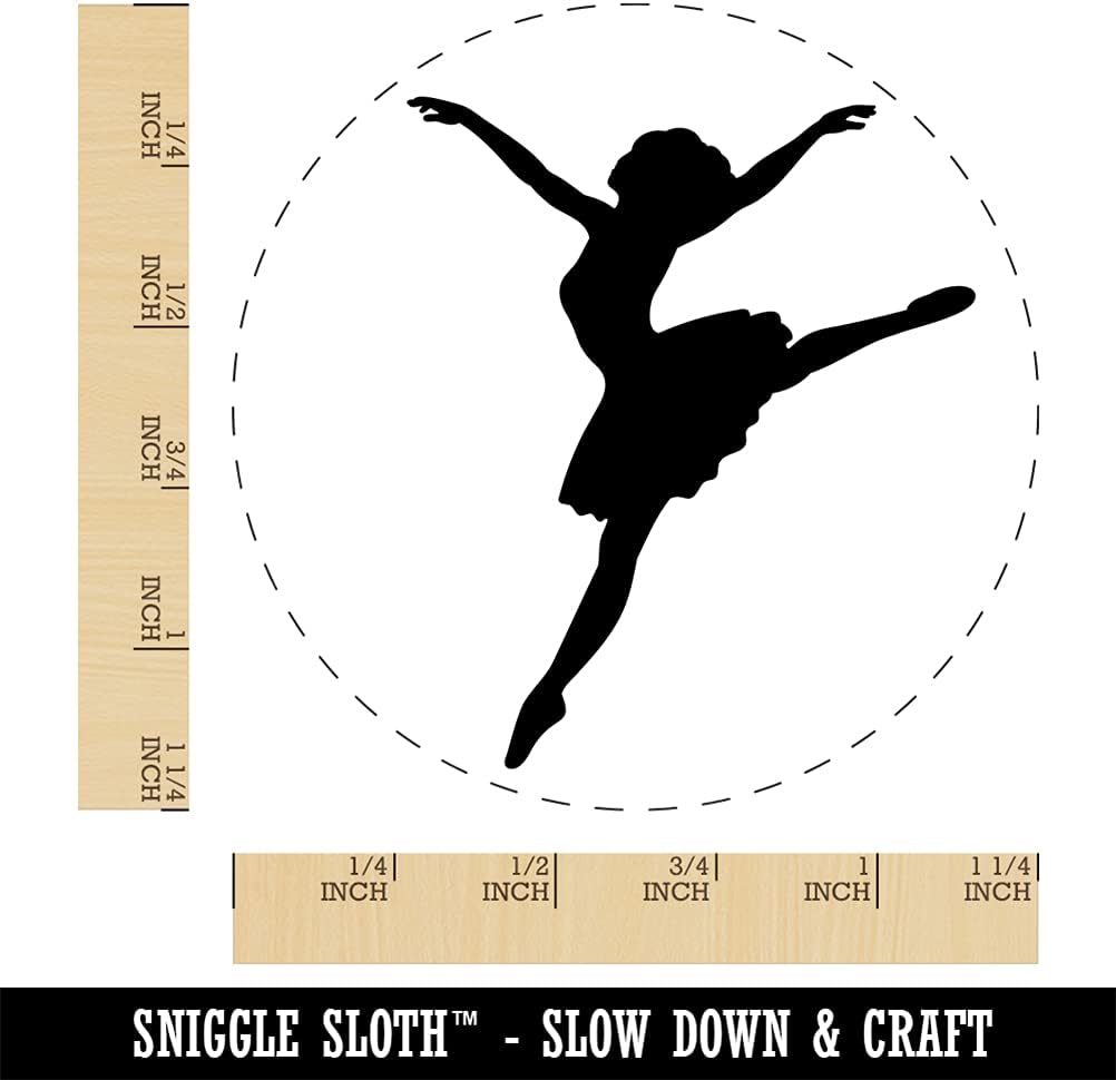 Lady Girl Ballerina Dancing Jumping Ballet Dance Self-Inking Rubber Stamp Ink Stamper for Stamping Crafting Planners - 1-1/2 Inch Large - Red Ink