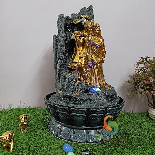 Image of Decorative Table Top Water Fountain for Home Decor /Office /Indoor & Outdoor /Garden /Puja Room /Vaastu with Multicolor LED Light and Adjustable Water Pump (Radha Mohan)