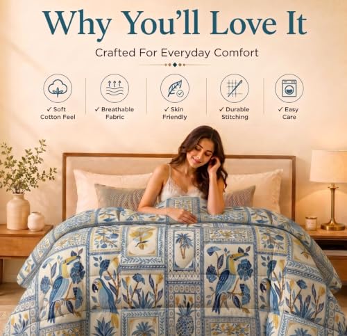 Image of HOMEKART 220 GSM Reversible Microfiber AC Comforter /Duvets for Mild Winter | All Season King Size 3 Layered Quilted Blanket for Double Bed (220 cm x 240 cm,Multicolour