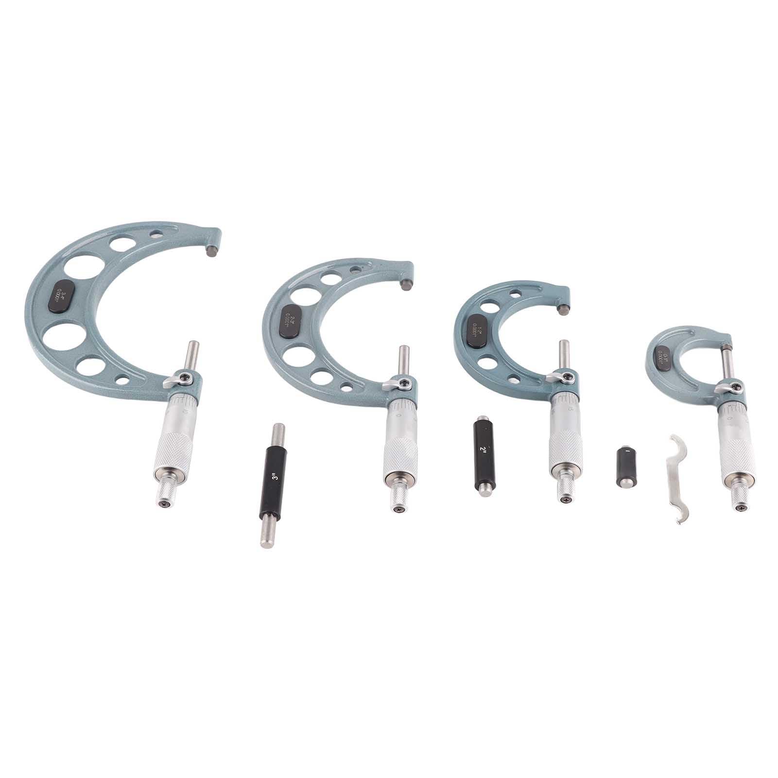 Micrometer Caliper, 4pcs 0, 4in Imperial Outside Diameter High Accuracy Measurement Tool, Thickened Cemented Carbide, Clear Scale, Force Limiting Devices, Complete