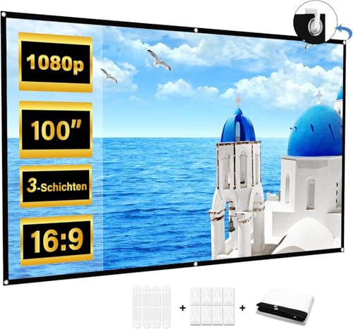 Beamer Leinwand 100 Zoll Faltbare, Tragbare Leinwand Beamer Aultra Thin und hohe Auflösung für Heimkino Indoor Outdoor School Party