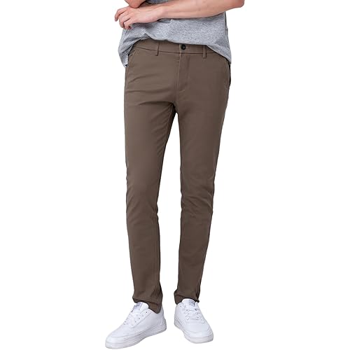 Plaid&Plain Men's Skinny Stretchy Khaki Pants Colored Pants Slim Fit Slacks Tapered Trousers