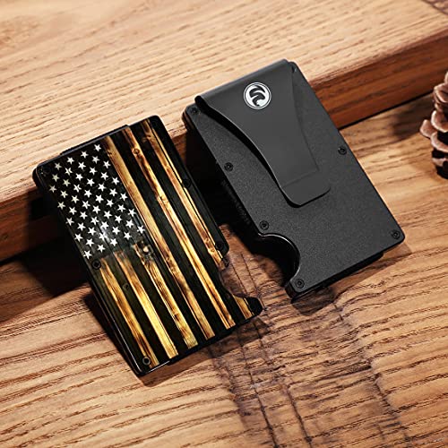 Coukula Men Minimalist Wallets For Men - Front Pocket Money Clip - Aluminum Credit Card Holder - Rfid Blocking Slim Metal Wallet For Travel Business - Vintage Wood American Flag Artcraft #TOP4