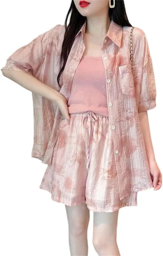 Women Printed Short Sleeve Tracksuit, Slim Shorts Casual Two-Piece Outfits
