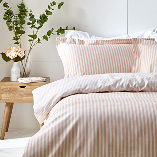 furn. Yard Hebden 100% Cotton Stripe Duvet Cover Set - Reversible Striped Bedding (Blush, King) - Image 3