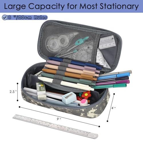 Image of FlowFly Large Capacity Pencil Case for Kids, Boys & Girls - Zippered Multi-Functional Pen Pouch, Soft & Portable Pencil Bag for School, Teens, Students, Digital Camo
