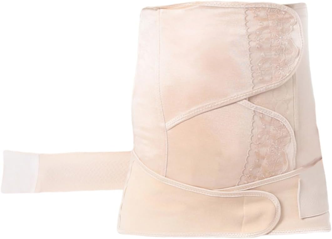 Housoutil Postpartum Belly Wrap and Pelvis Belt Set, Elastic Lace Abdominal and Postnatal Support Waist Trainer, Medium Size, Universal and Cesarean Beige