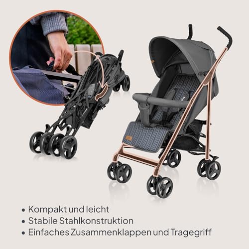 3. Bild von LIONELO Elia Buggy Klein Zusammenklappbar Kinderwagen Bis 15 Kg, Rücken Und Fußstützenverstellung Hinterradbremse, Moskitonetz, Einkaufskorb