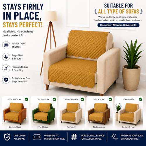 Image of Homerz Premium 'Surya Series' Sofa Cover | Stylish Sofa Protector | Net Fabric | Anti-Stain & Washable Slip Cover Exact Size Antislip (New Jerry Chikku, 1 Seater, Seat Cover with Backrest)