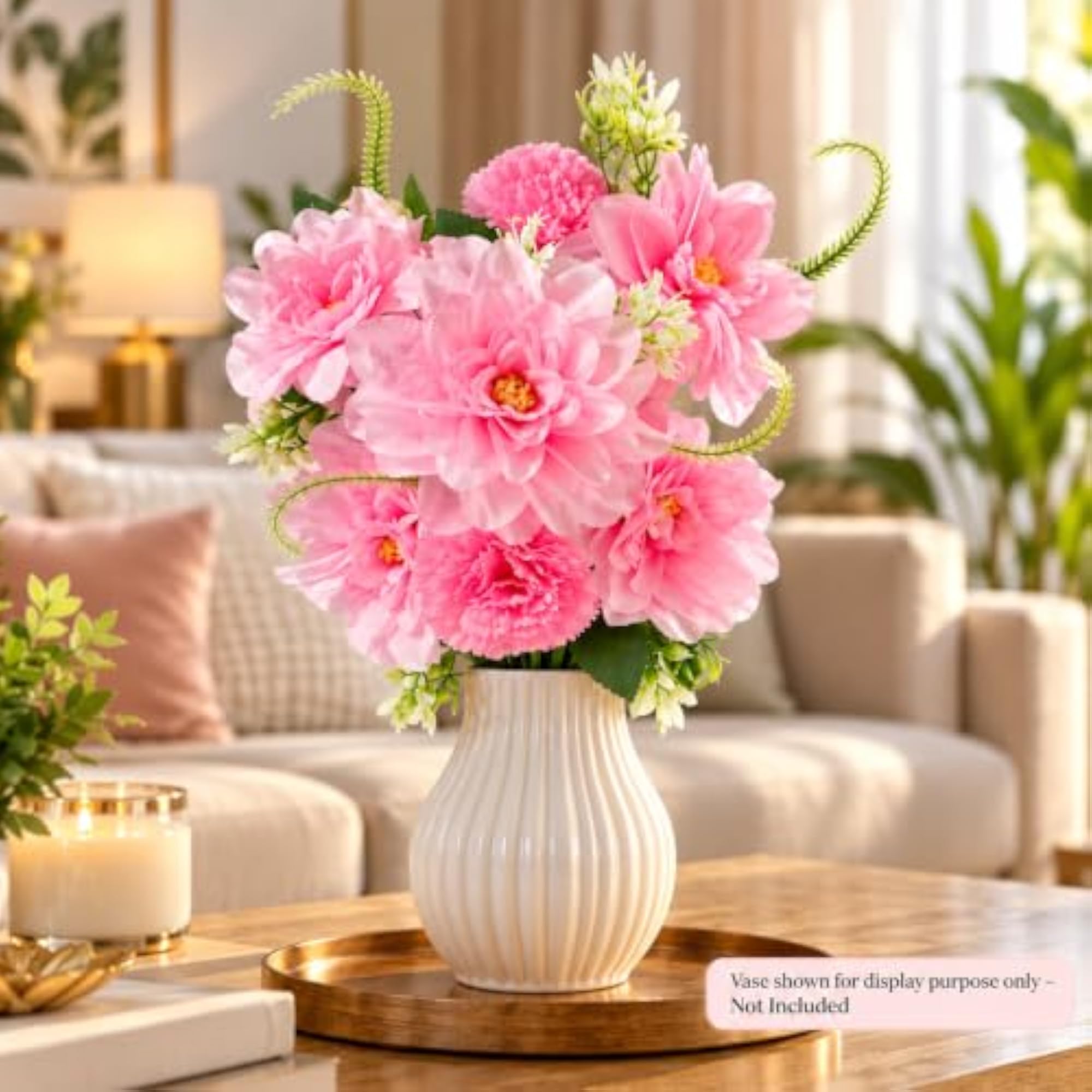 Artificial Pink Dahlia Flower Bunch, 7 Heads