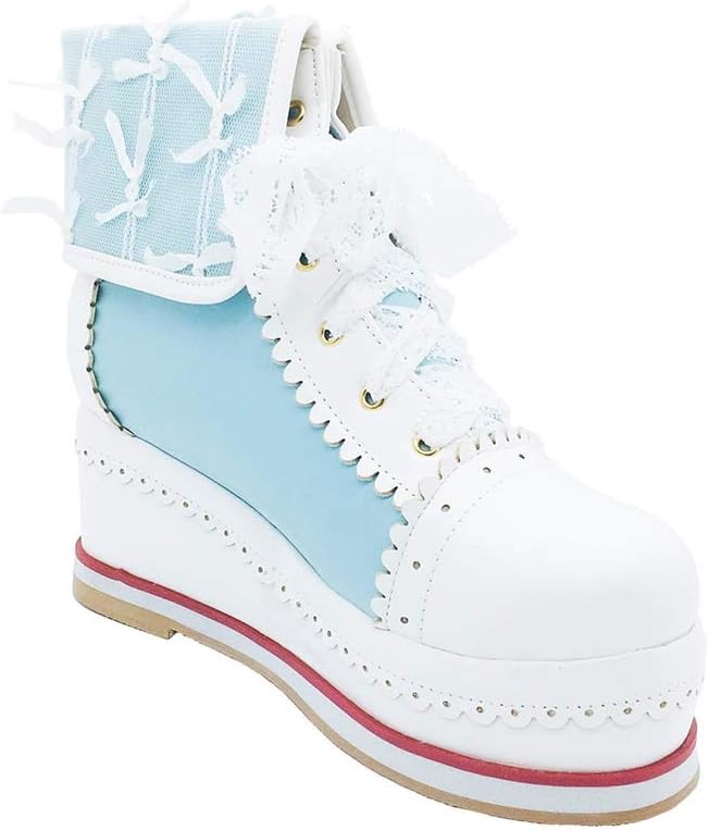HILIB Women's Cute Lolita Boots Cosplay Brogue Wedge Boots