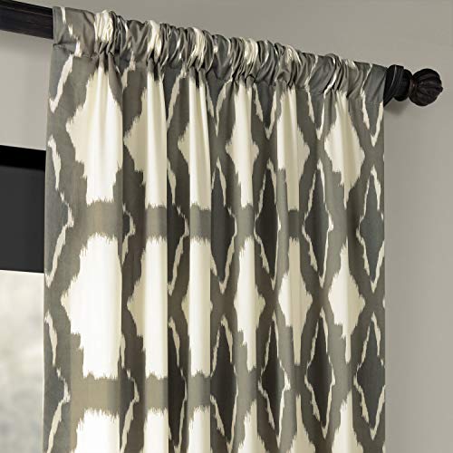 Image of HPD Half Price Drapes Printed Curtains Luxury Geometric Ikat Cotton Curtains 84 Inches Long (1 Panel) Room Darkening Window Curtains for Bedroom & Living Room, 50W x 84L, Beige Geometric Ikat
