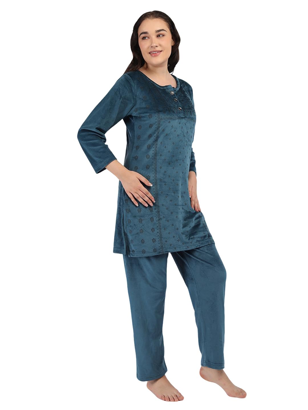 Duchess Women's Supersoft Velvet Printed Nightsuit for Winter wear - Image 5 thumbnail