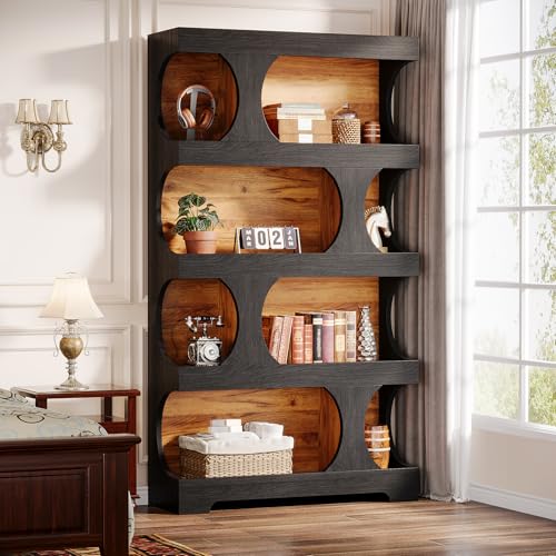 Tribesigns 71" Tall Black Bookcase, Modern Asymmetrical Bookshelf, 4-Tier Freestanding Display Shelf with Classic Shape, Large Library Book Shelf for Living Room, Home Office - Image 4