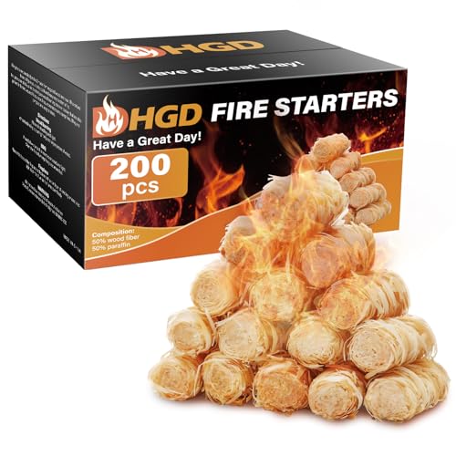 HGD (200pcs) Fire Starters for Campfires, Natural Charcoal Starters,Chimney Starter for Charcoal Grill, Indoor Outdoor Use, Weather-Resistant